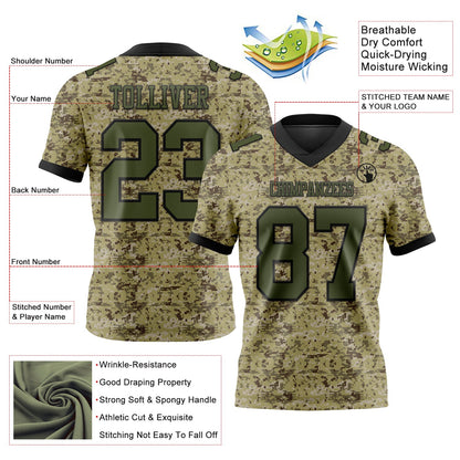 Custom Camo Olive-Black 3D Pattern Salute To Service Mesh Authentic Football Jersey - Sky-Custom