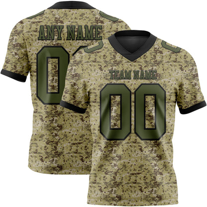 Custom Camo Olive-Black 3D Pattern Salute To Service Mesh Authentic Football Jersey - Sky-Custom