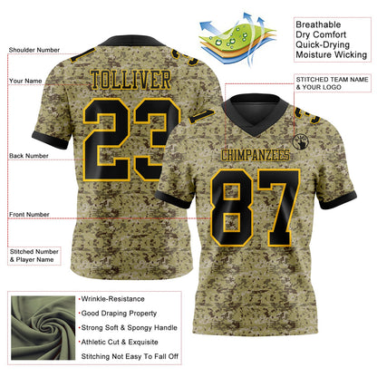 Custom Camo Black-Yellow 3D Pattern Salute To Service Mesh Authentic Football Jersey - Sky-Custom