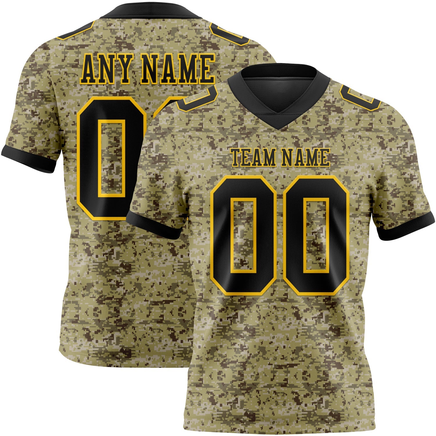 Custom Camo Black-Yellow 3D Pattern Salute To Service Mesh Authentic Football Jersey - Sky-Custom