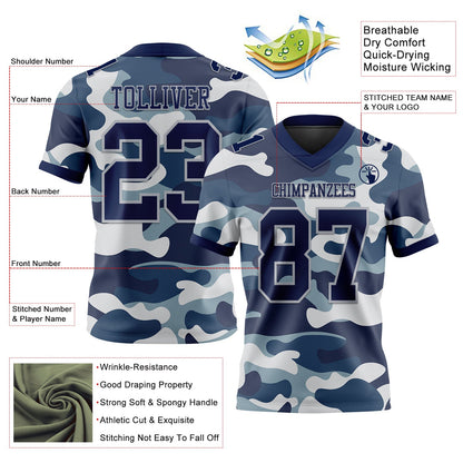 Custom Camo Navy-Gray 3D Pattern Salute To Service Mesh Authentic Football Jersey - Sky-Custom