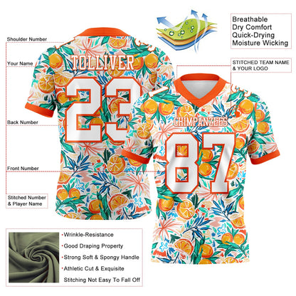 Custom White Orange 3D Pattern Fruit Mesh Authentic Football Jersey - Sky-Custom