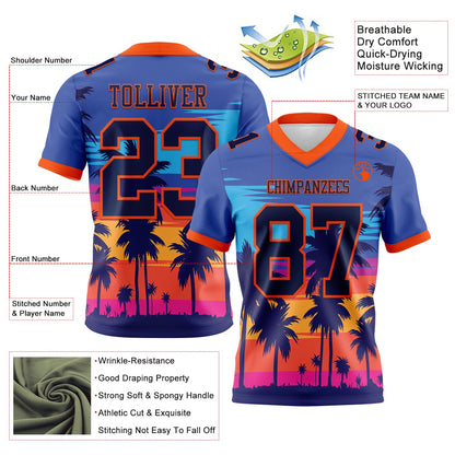 Custom Royal Navy-Orange 3D Pattern Tropical Palm Trees Mesh Authentic Football Jersey - Sky-Custom