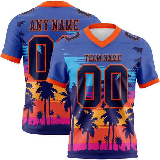 Custom Royal Navy-Orange 3D Pattern Tropical Palm Trees Mesh Authentic Football Jersey - Sky-Custom