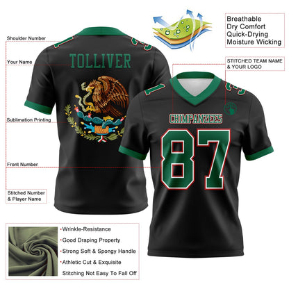 Custom Black Kelly Green White-Red 3D Pattern Mexico Mesh Authentic Football Jersey - Sky-Custom