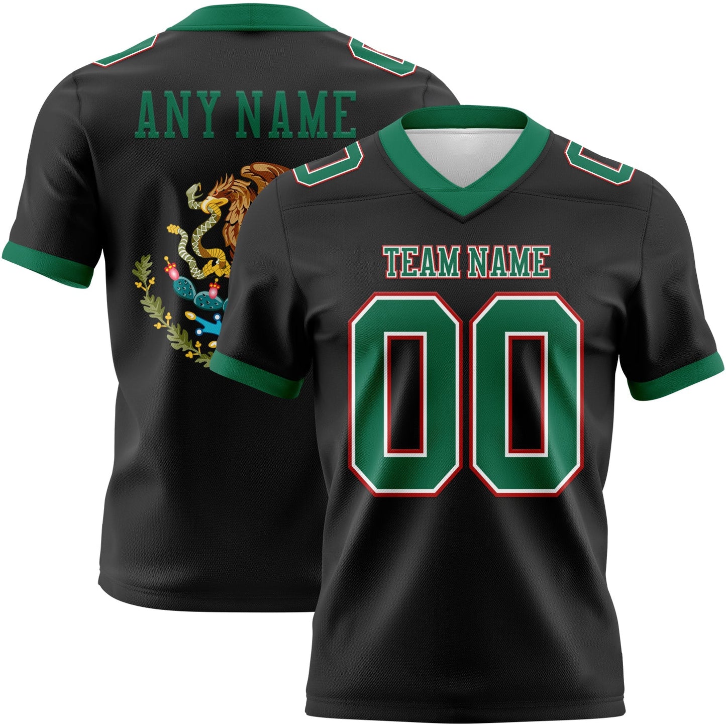 Custom Black Kelly Green White-Red 3D Pattern Mexico Mesh Authentic Football Jersey - Sky-Custom