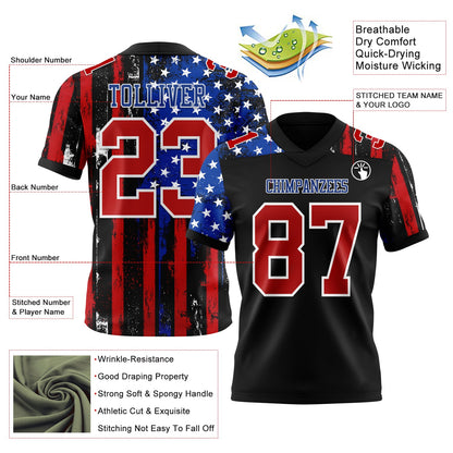 Custom Black Red Royal-White 3D Pattern American Flag Mesh Authentic Football Jersey - Sky-Custom