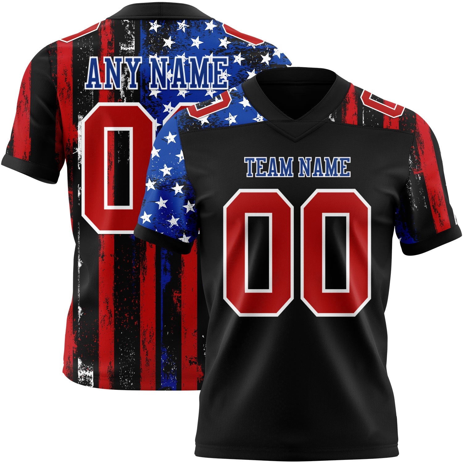 Custom Black Red Royal-White 3D Pattern American Flag Mesh Authentic Football Jersey - Sky-Custom