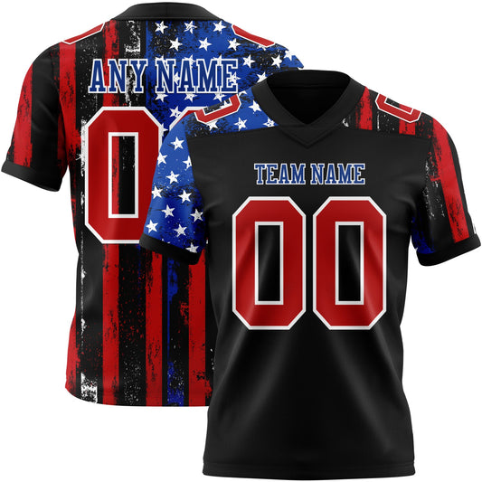 Custom Black Red Royal-White 3D Pattern American Flag Mesh Authentic Football Jersey - Sky-Custom