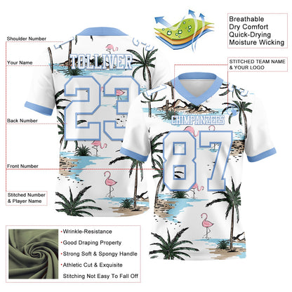 Custom White Light Blue 3D Pattern Hawaii Palm Trees Mesh Authentic Football Jersey - Sky-Custom