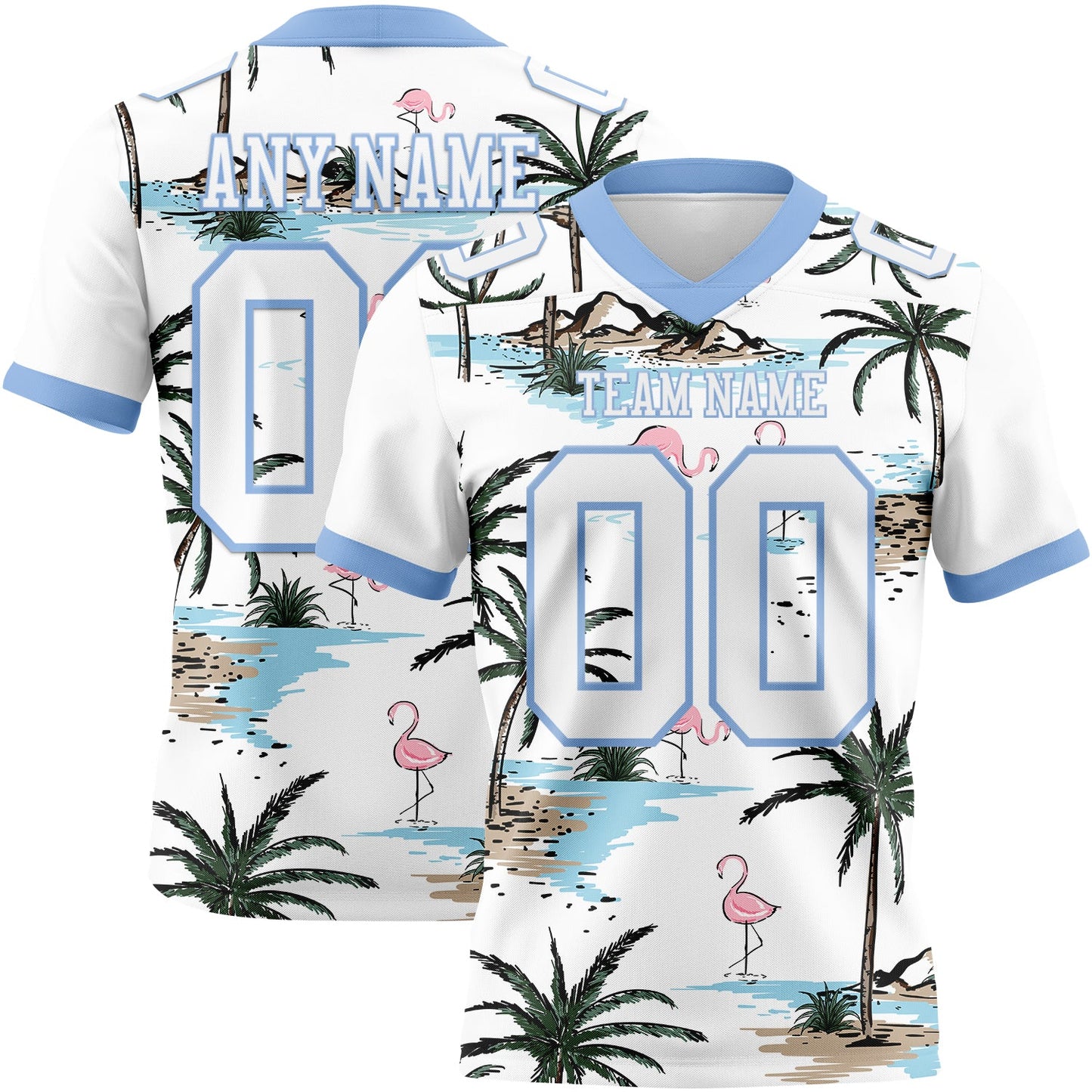 Custom White Light Blue 3D Pattern Hawaii Palm Trees Mesh Authentic Football Jersey - Sky-Custom