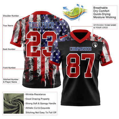 Custom Black Red Royal-White 3D Pattern American Flag Mesh Authentic Football Jersey - Sky-Custom