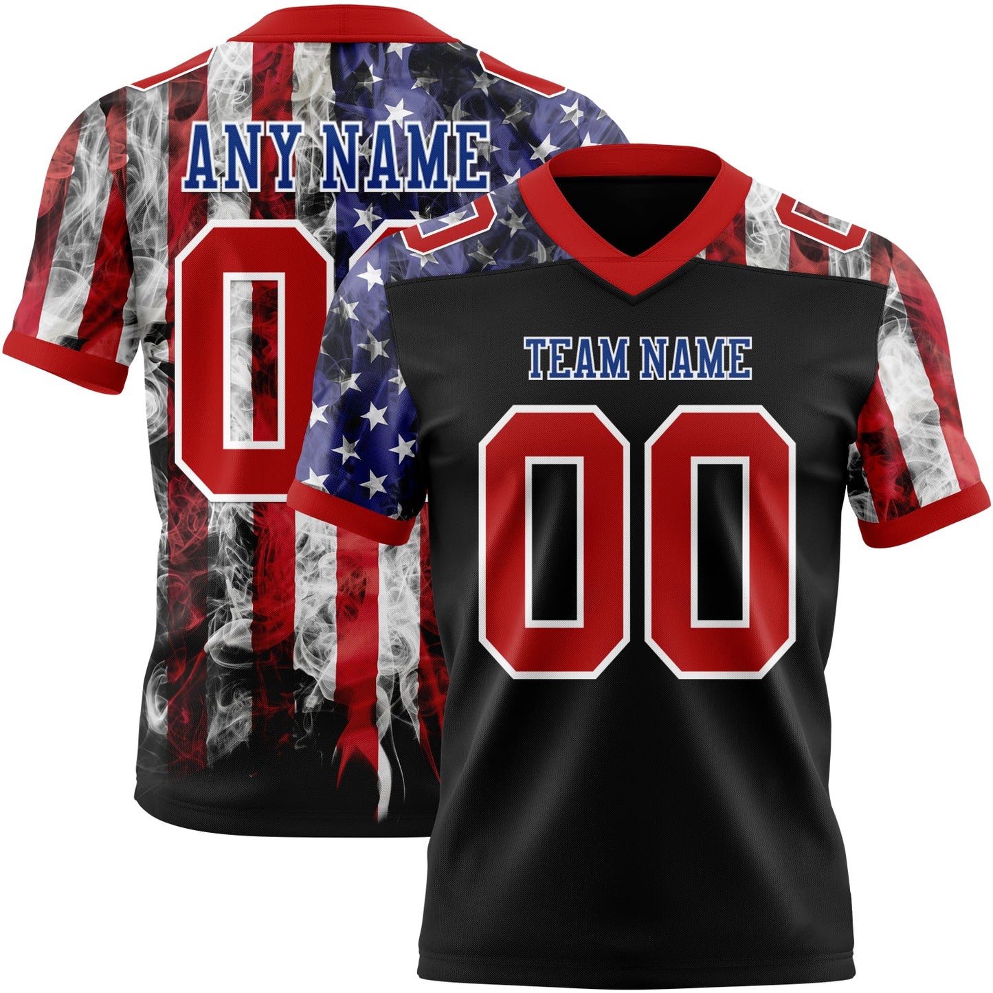 Custom Black Red Royal-White 3D Pattern American Flag Mesh Authentic Football Jersey - Sky-Custom