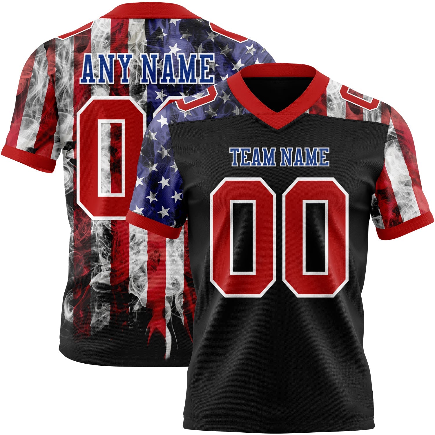 Custom Black Red Royal-White 3D Pattern American Flag Mesh Authentic Football Jersey - Sky-Custom