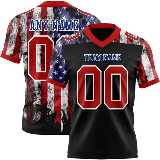 Custom Black Red Royal-White 3D Pattern American Flag Mesh Authentic Football Jersey - Sky-Custom
