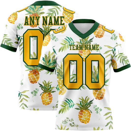 Custom White Gold-Green 3D Pattern Fruit Pineapple Mesh Authentic Football Jersey - Sky-Custom
