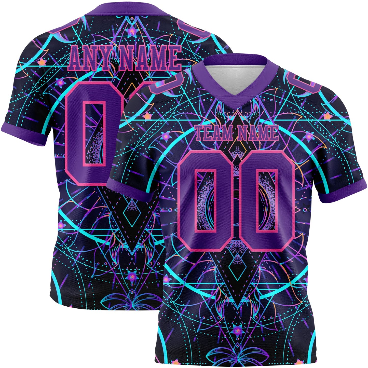 Custom Black Purple-Pink 3D Pattern Magic Mushrooms Over Sacred Geometry Psychedelic Hallucination Mesh Authentic Football Jersey - Sky-Custom