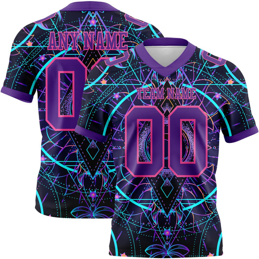 Custom Black Purple-Pink 3D Pattern Magic Mushrooms Over Sacred Geometry Psychedelic Hallucination Mesh Authentic Football Jersey - Sky-Custom