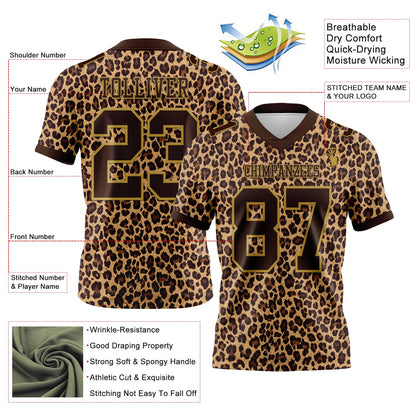 Custom Brown Old Gold 3D Pattern Leopard Print Mesh Authentic Football Jersey - Sky-Custom