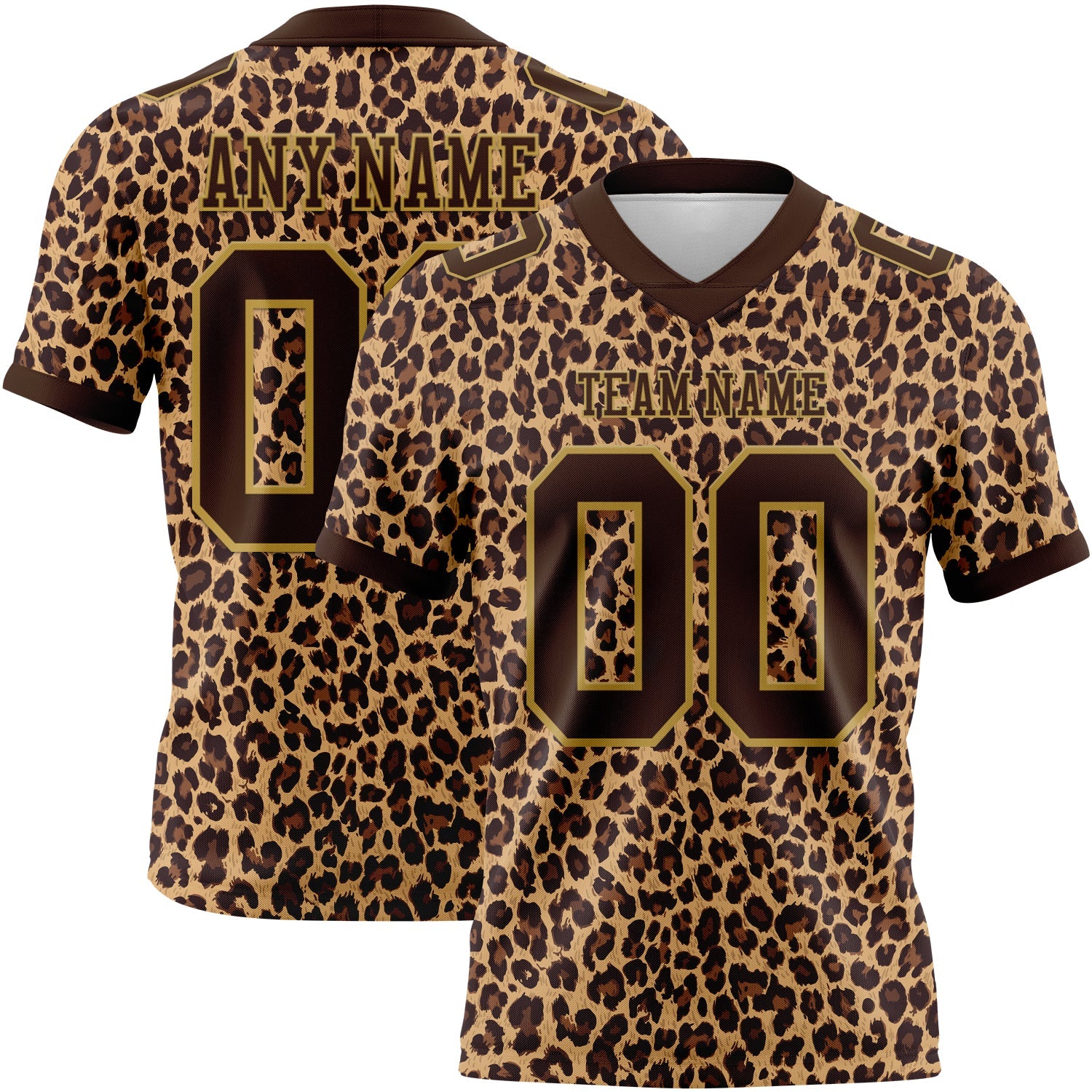 Custom Brown Old Gold 3D Pattern Leopard Print Mesh Authentic Football Jersey - Sky-Custom