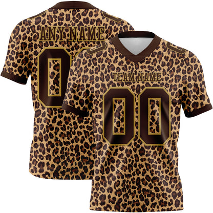 Custom Brown Old Gold 3D Pattern Leopard Print Mesh Authentic Football Jersey - Sky-Custom