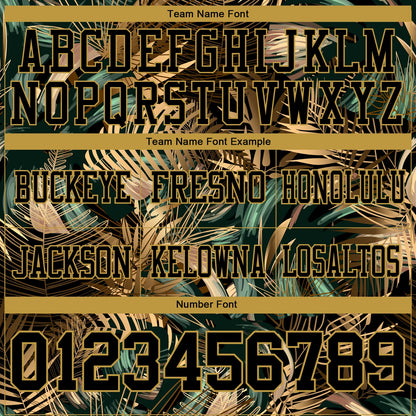 Custom Black Old Gold 3D Pattern Tropical Hawaii Jungle Leaves Mesh Authentic Football Jersey - Sky-Custom
