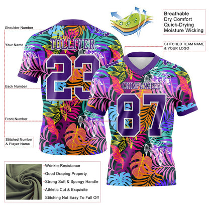 Custom Black Purple-White 3D Pattern Tropical Hawaii Jungle Leaves Mesh Authentic Football Jersey - Sky-Custom