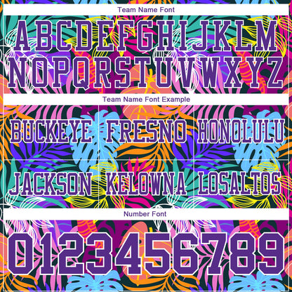 Custom Black Purple-White 3D Pattern Tropical Hawaii Jungle Leaves Mesh Authentic Football Jersey - Sky-Custom
