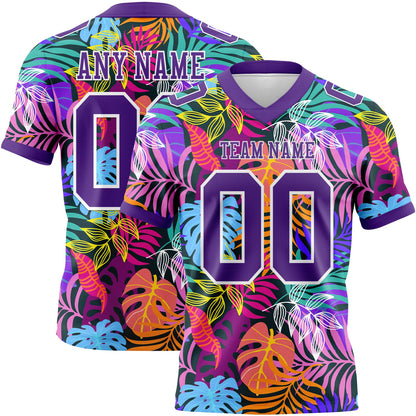 Custom Black Purple-White 3D Pattern Tropical Hawaii Jungle Leaves Mesh Authentic Football Jersey - Sky-Custom