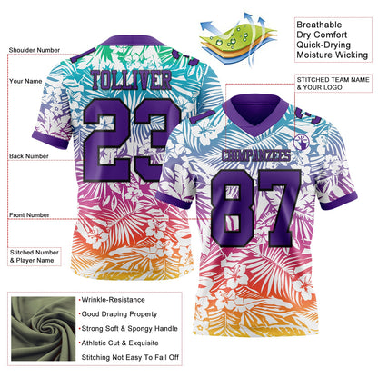 Custom White Purple-Black 3D Pattern Tropical Hawaii Jungle Leaves Mesh Authentic Football Jersey - Sky-Custom