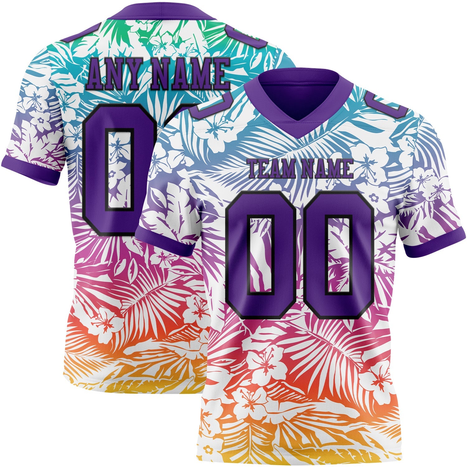 Custom White Purple-Black 3D Pattern Tropical Hawaii Jungle Leaves Mesh Authentic Football Jersey - Sky-Custom