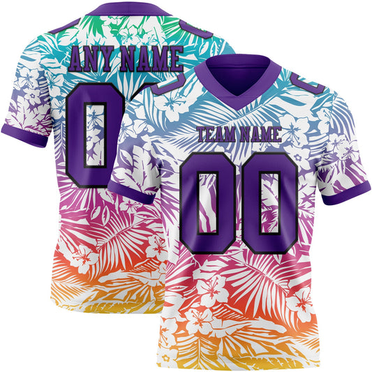 Custom White Purple-Black 3D Pattern Tropical Hawaii Jungle Leaves Mesh Authentic Football Jersey - Sky-Custom