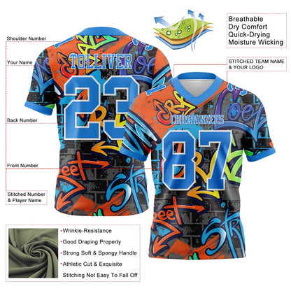 Custom Graffiti Pattern Powder Blue-White 3D Pattern Splash Mesh Authentic Football Jersey - Sky-Custom