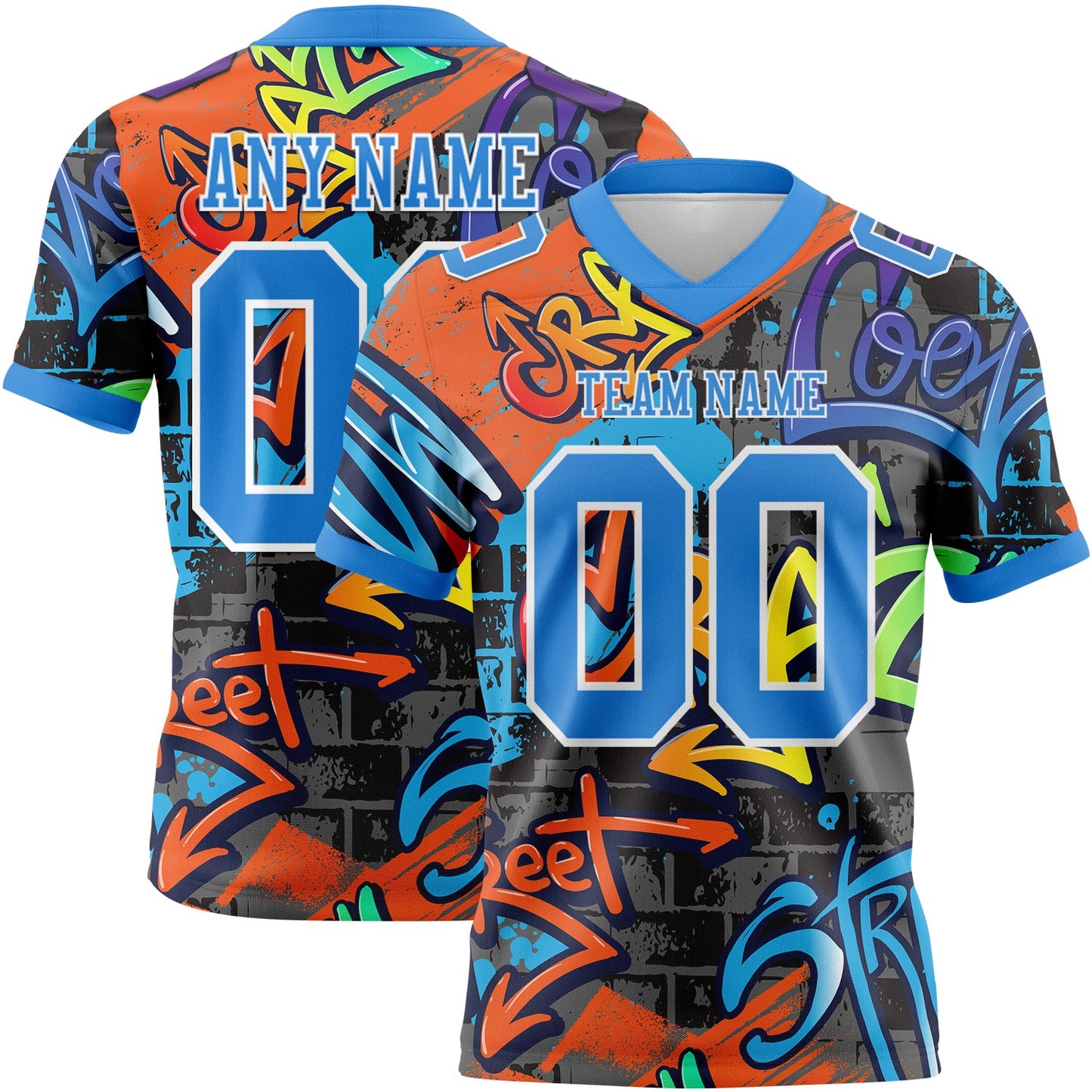 Custom Graffiti Pattern Powder Blue-White 3D Pattern Splash Mesh Authentic Football Jersey - Sky-Custom