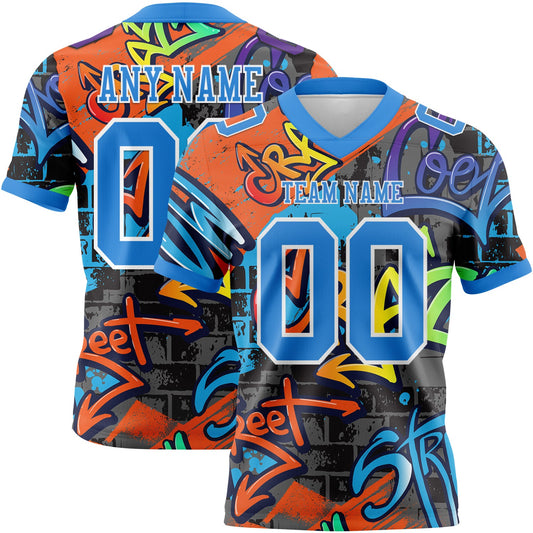 Custom Graffiti Pattern Powder Blue-White 3D Pattern Splash Mesh Authentic Football Jersey - Sky-Custom