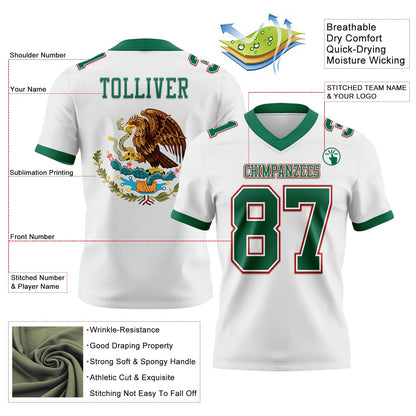 Custom White Kelly Green-Red 3D Pattern Mexico Mesh Authentic Football Jersey - Sky-Custom