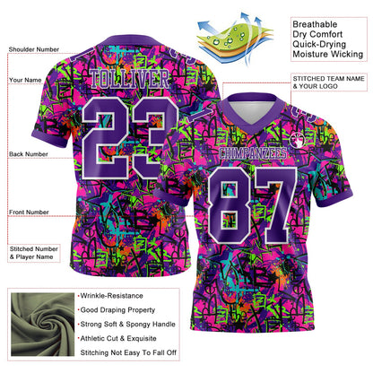 Custom Graffiti Pattern Purple-White 3D Pattern Splash Mesh Authentic Football Jersey - Sky-Custom