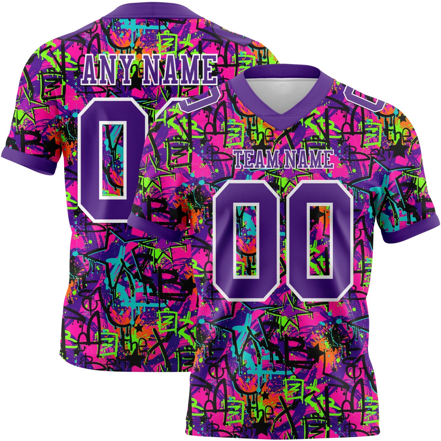 Custom Graffiti Pattern Purple-White 3D Pattern Splash Mesh Authentic Football Jersey - Sky-Custom