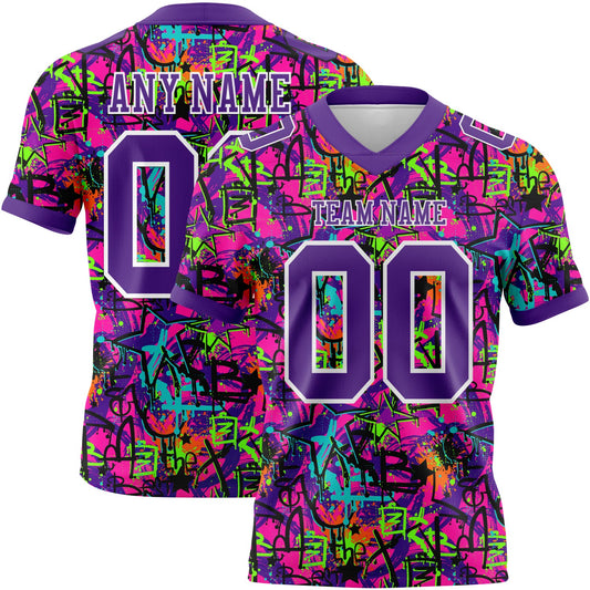 Custom Graffiti Pattern Purple-White 3D Pattern Splash Mesh Authentic Football Jersey - Sky-Custom
