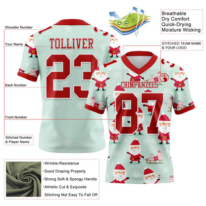 Custom Green Red-White 3D Pattern Christmas Mesh Authentic Football Jersey - Sky-Custom