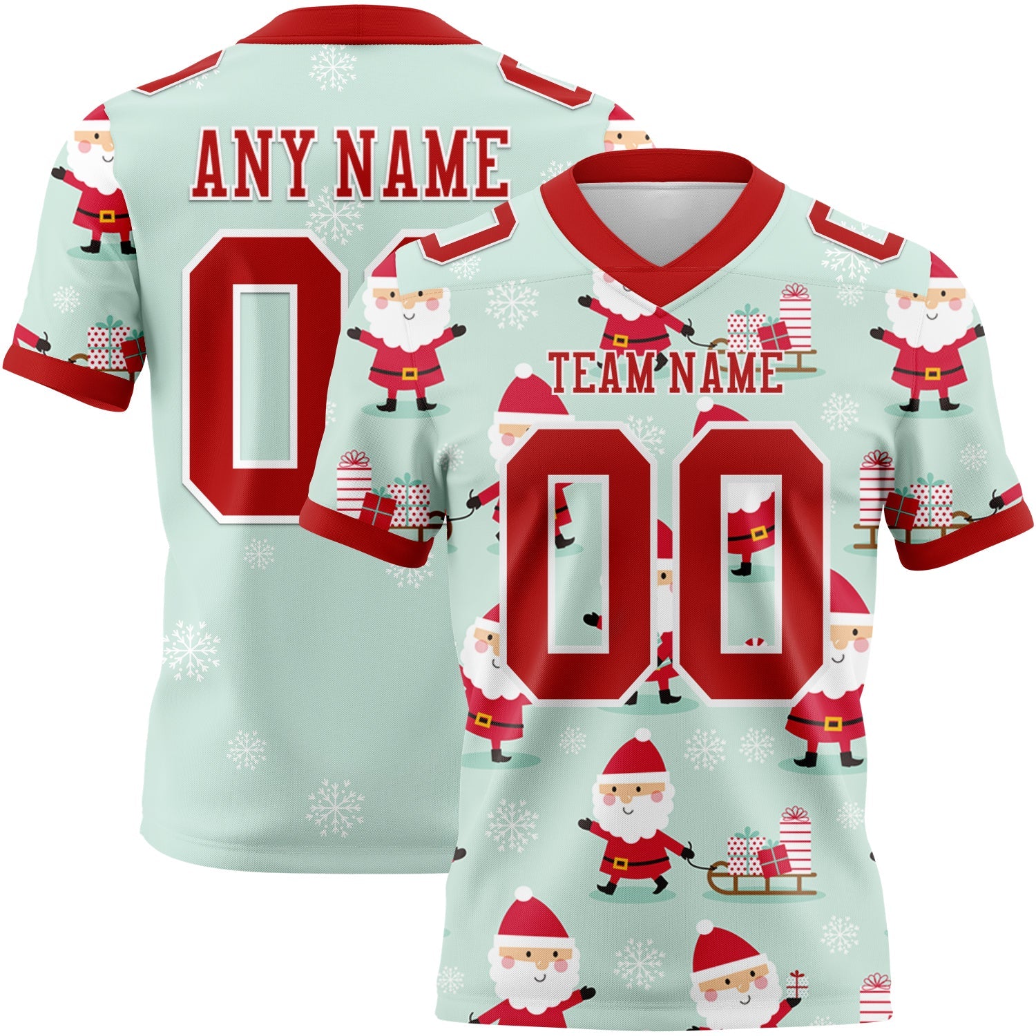 Custom Green Red-White 3D Pattern Christmas Mesh Authentic Football Jersey - Sky-Custom