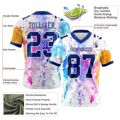 Custom White Royal 3D Pattern Watercolor Splash Mesh Authentic Football Jersey - Sky-Custom