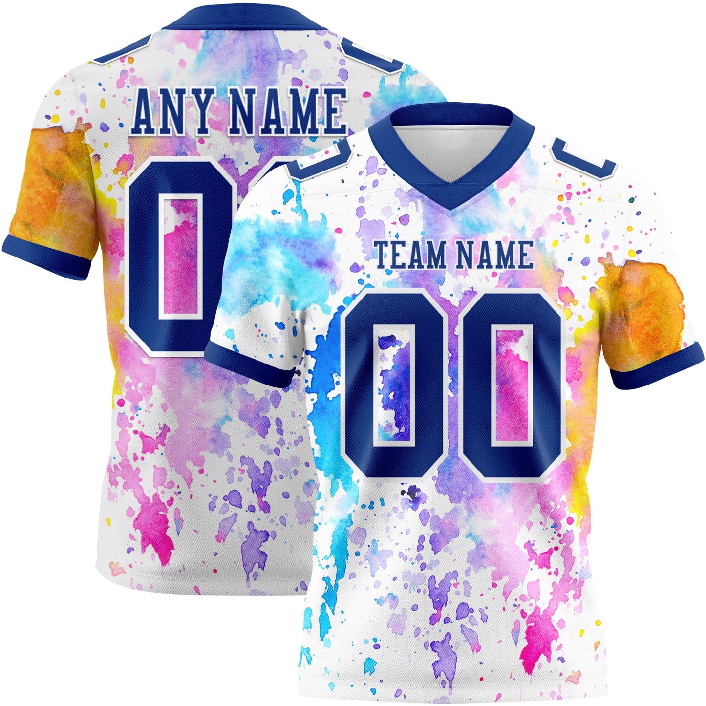 Custom White Royal 3D Pattern Watercolor Splash Mesh Authentic Football Jersey - Sky-Custom