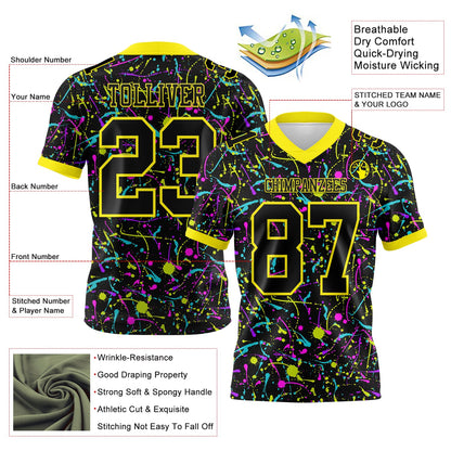 Custom Graffiti Pattern Black-Light Yellow 3D Pattern Splash Mesh Authentic Football Jersey - Sky-Custom