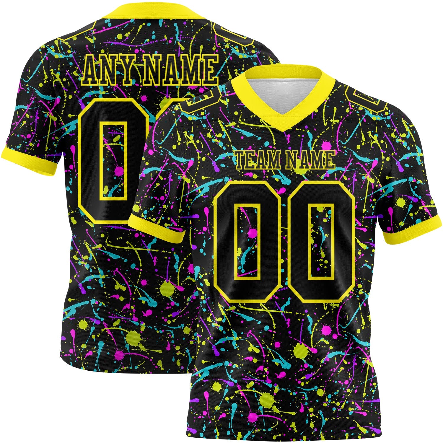 Custom Graffiti Pattern Black-Light Yellow 3D Pattern Splash Mesh Authentic Football Jersey - Sky-Custom
