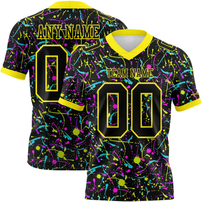 Custom Graffiti Pattern Black-Light Yellow 3D Pattern Splash Mesh Authentic Football Jersey - Sky-Custom