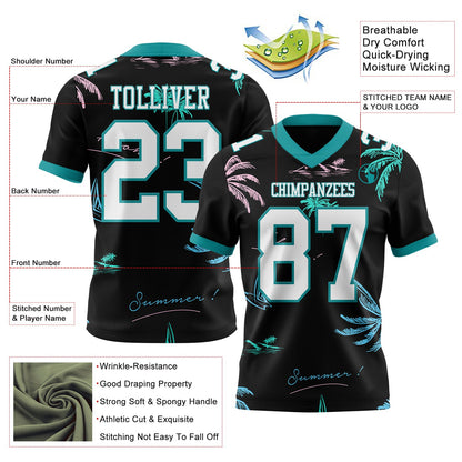 Custom Black White-Teal 3D Pattern Tropical Hawaii Palm Trees Mesh Authentic Football Jersey - Sky-Custom