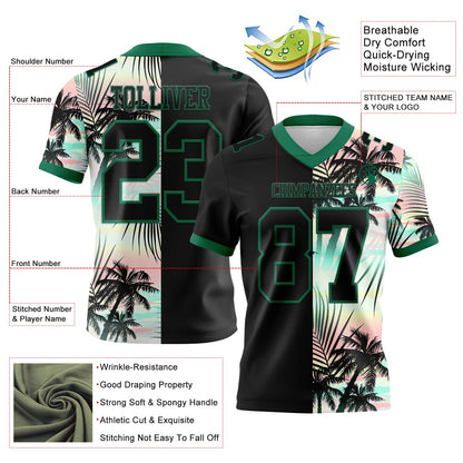 Custom Black Kelly Green 3D Pattern Tropical Hawaii Palm Leaves Mesh Authentic Football Jersey - Sky-Custom