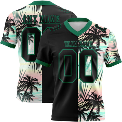 Custom Black Kelly Green 3D Pattern Tropical Hawaii Palm Leaves Mesh Authentic Football Jersey - Sky-Custom