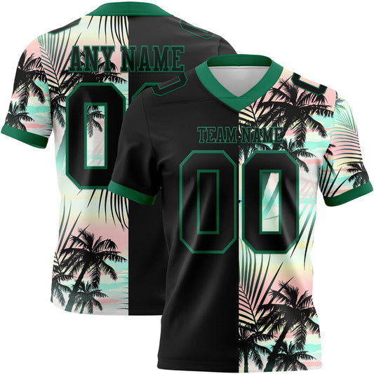 Custom Black Kelly Green 3D Pattern Tropical Hawaii Palm Leaves Mesh Authentic Football Jersey - Sky-Custom